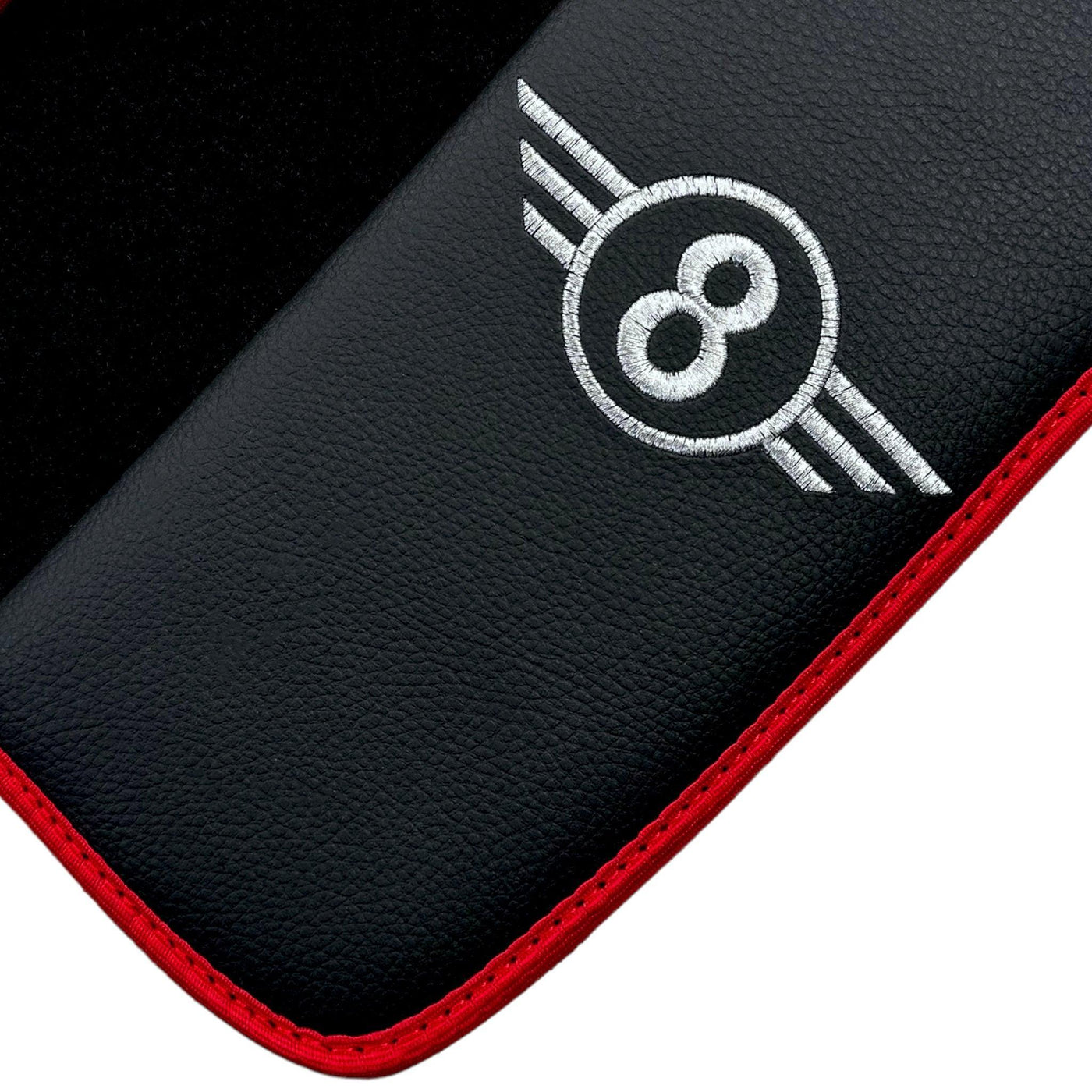 Black Floor Mats for Mini Cooper F56 (2013-2022) with Leather and Red Trim - AutoWin