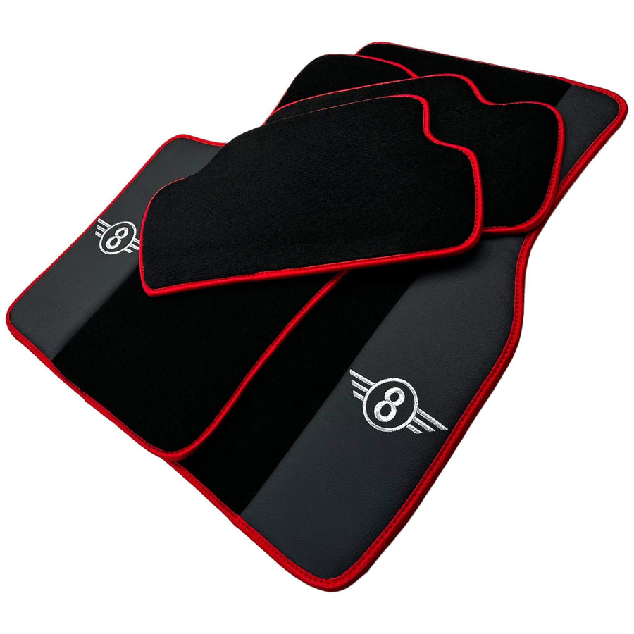 Black Floor Mats for Mini Cooper / One Electric (2020-2023) With Leather | Red Trim - AutoWin