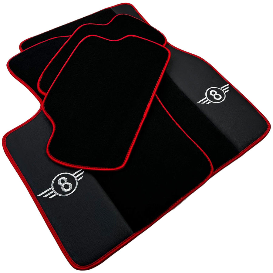 Black Floor Mats for Mini Cooper / One Electric (2020-2023) With Leather | Red Trim - AutoWin