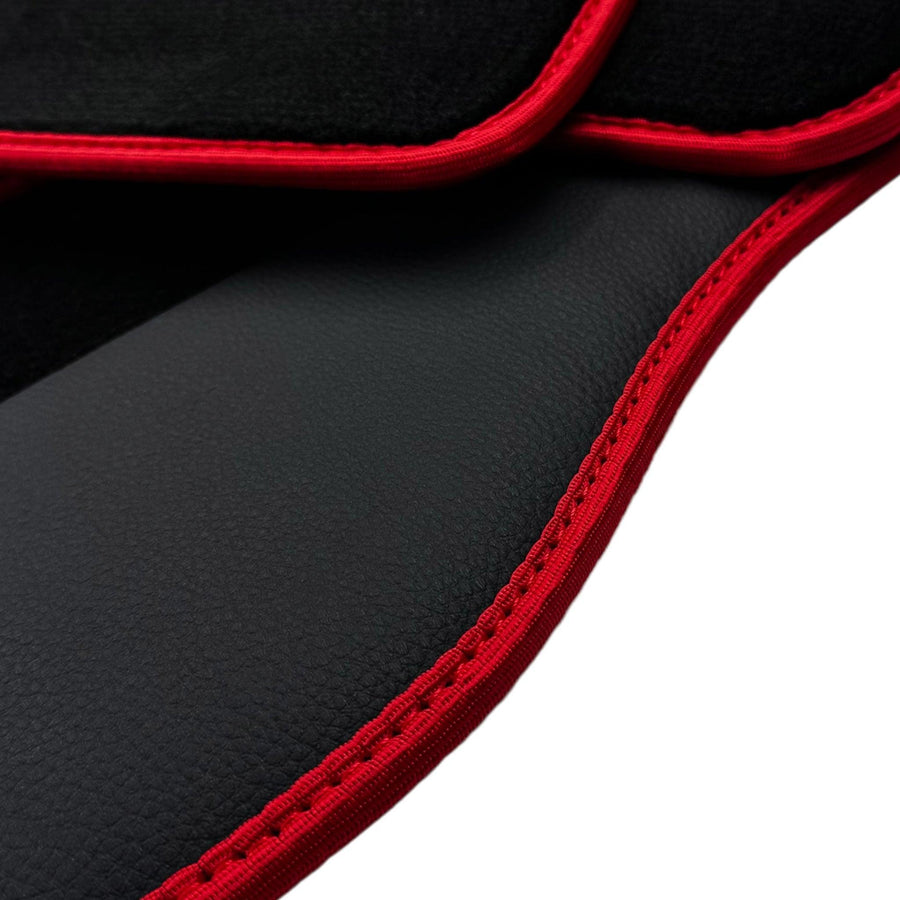 Black Floor Mats for Mini Cooper / One Electric (2020-2023) With Leather | Red Trim - AutoWin