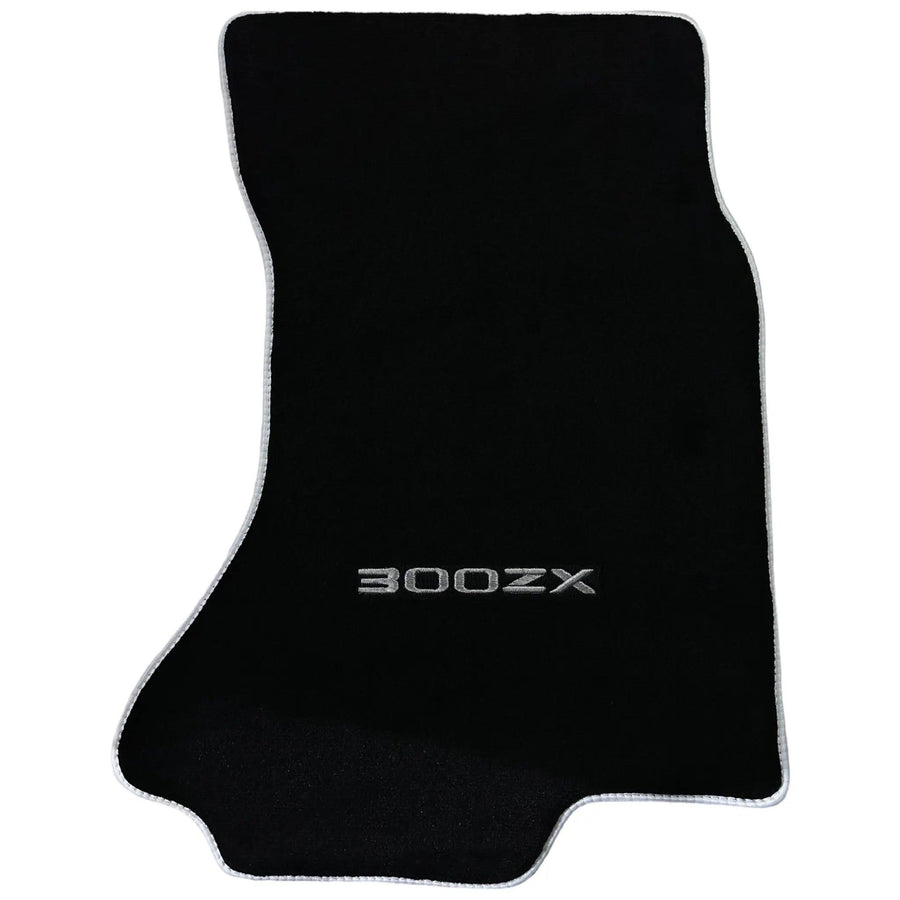 Black Floor Mats For Nissan 300ZX (1990-2000) with White Trim - AutoWin