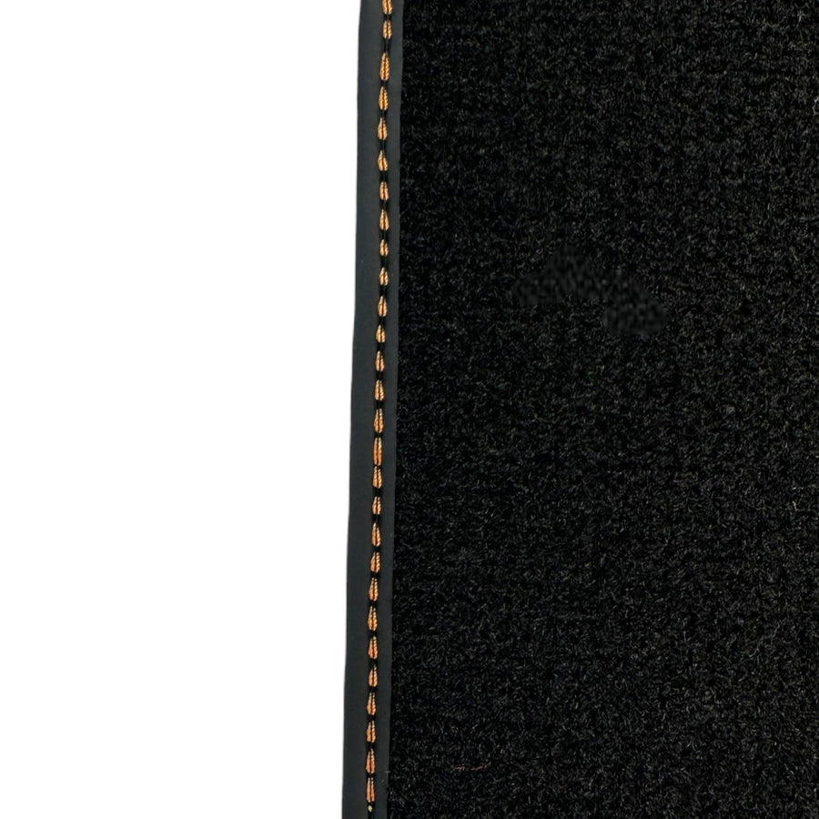 Black Floor Mats for Porsche 718 Boxster (2016-2023) with Orange Alcantara Leather ER56 Design - AutoWin