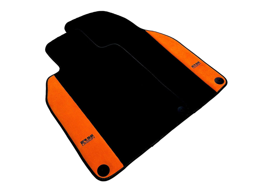Black Floor Mats for Porsche 718 Boxster (2016-2023) with Orange Alcantara Leather ER56 Design - AutoWin