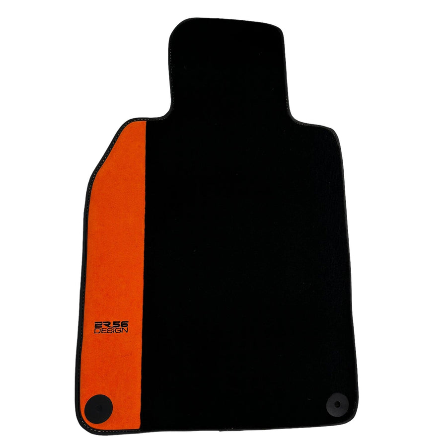 Black Floor Mats for Porsche 718 Cayman (2017-2023) with Orange Alcantara Leather ER56 Design - AutoWin