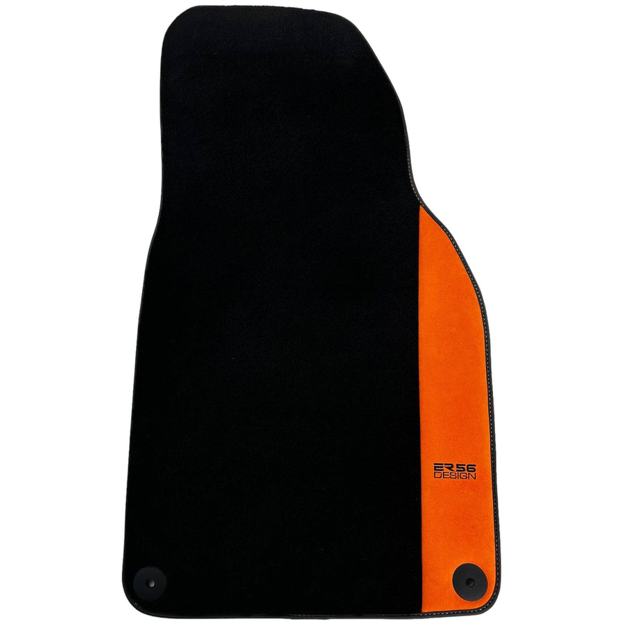 Black Floor Mats for Porsche 718 Cayman (2017-2023) with Orange Alcantara Leather ER56 Design - AutoWin