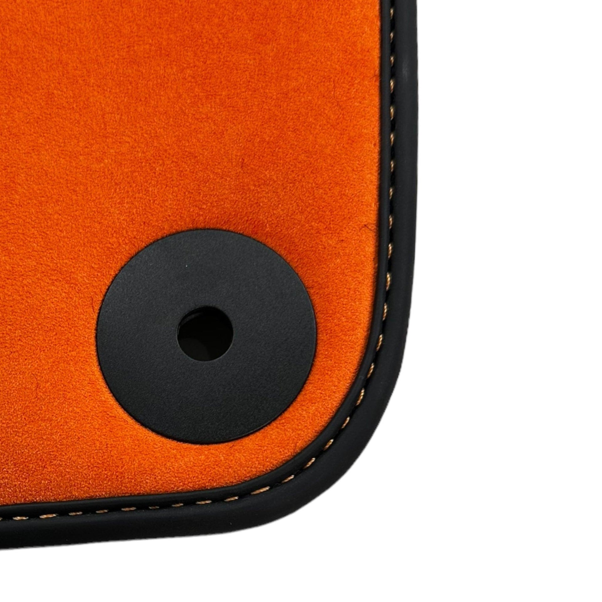 Black Floor Mats for Porsche 981 Boxster (2013-2016) with Orange Alcantara Leather ER56 Design - AutoWin