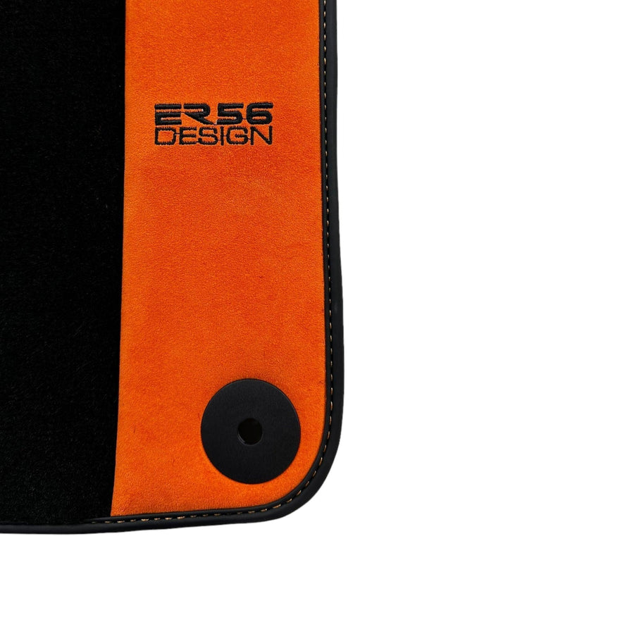Black Floor Mats for Porsche Macan (2014-2023) with Orange Alcantara Leather ER56 Design - AutoWin
