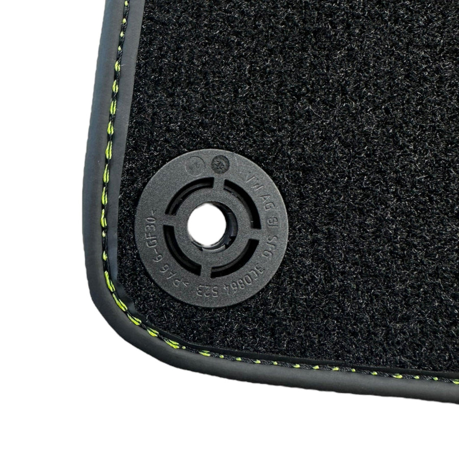 Black Floor Mats for Porsche Panamera (2017-2023) with Green Leather ER56 Design - AutoWin