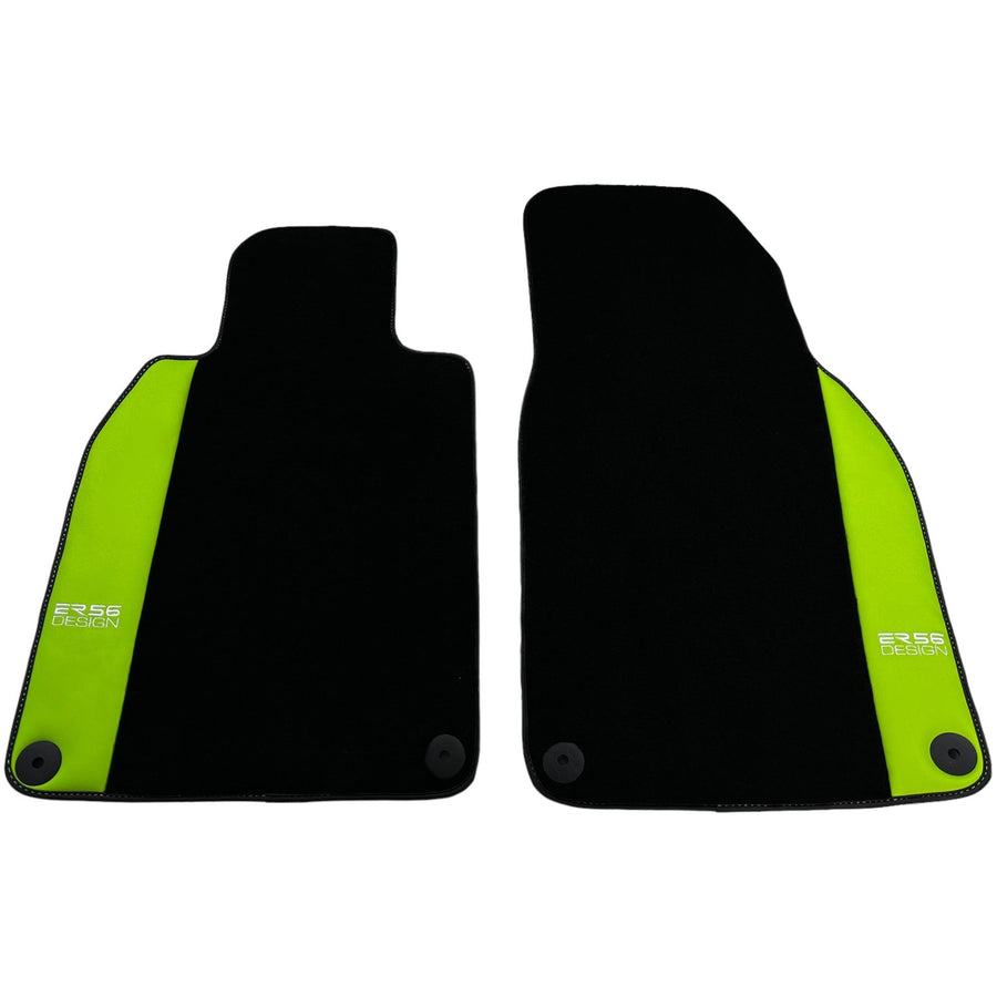 Black Floor Mats for Porsche Panamera (2017-2023) with Green Leather ER56 Design - AutoWin