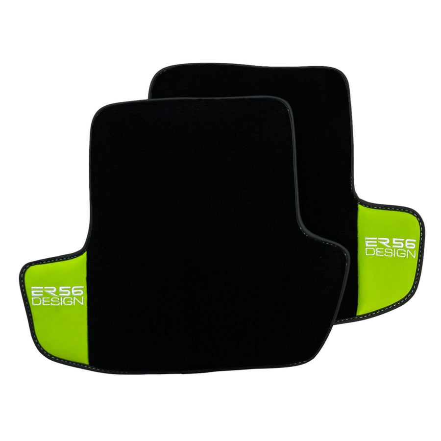 Black Floor Mats for Porsche Panamera (2017-2023) with Green Leather ER56 Design - AutoWin