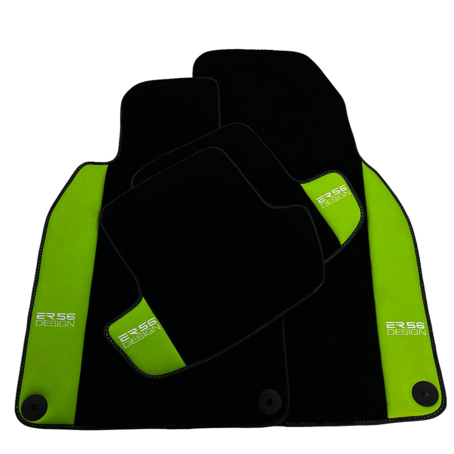 Black Floor Mats for Porsche Taycan (2019-2023) with Green Leather ER56 Design - AutoWin