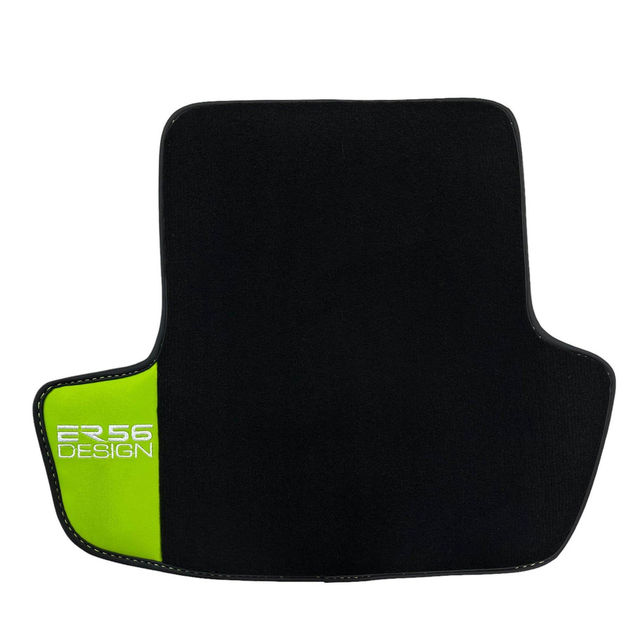 Black Floor Mats for Porsche Taycan (2019-2023) with Green Leather ER56 Design - AutoWin