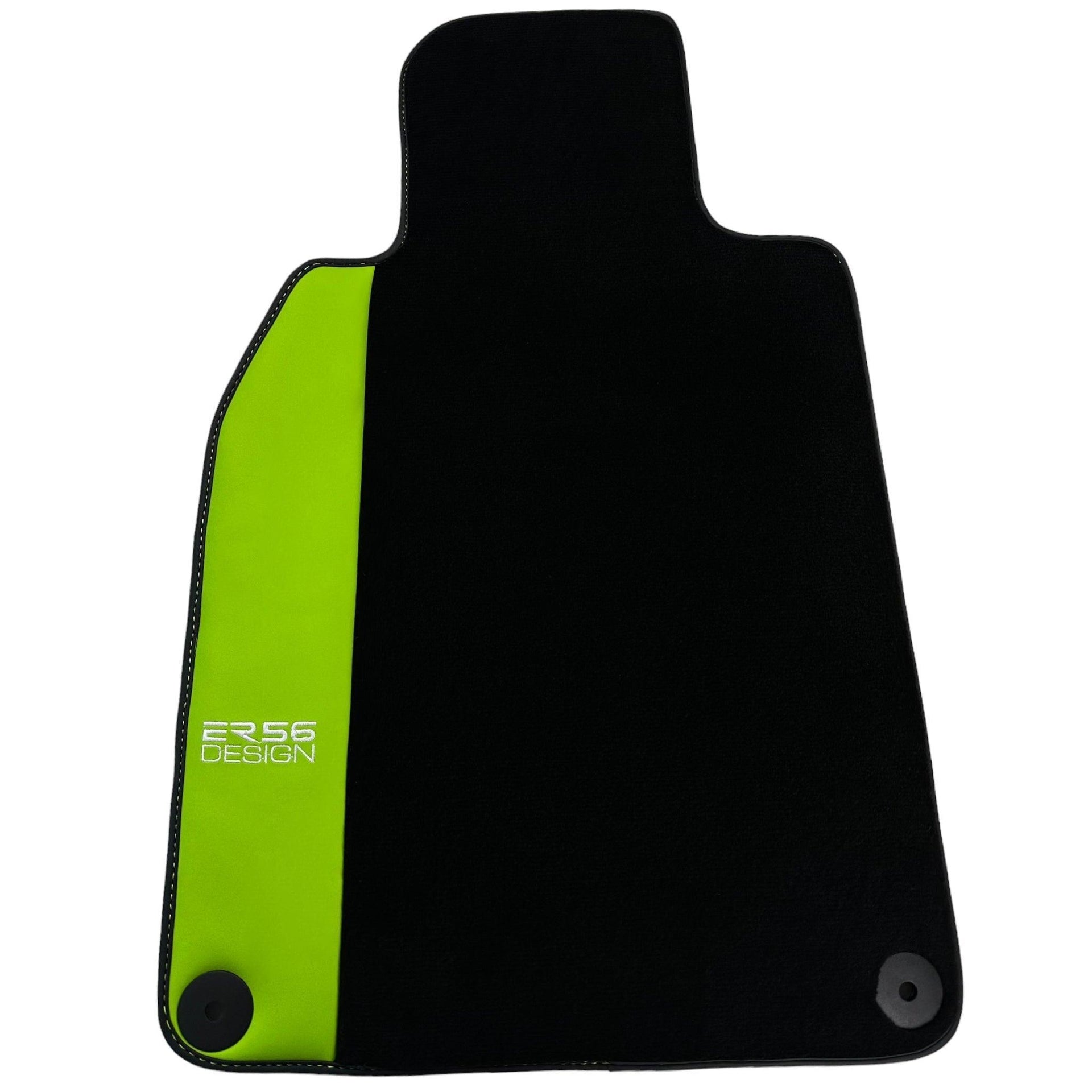 Black Floor Mats for Porsche Taycan (2019-2023) with Green Leather ER56 Design - AutoWin
