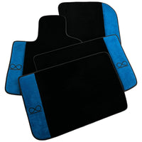 Black Floor Mats For Rolls Royce Black Badge Cullinan Blue Alcantara Leather - AutoWin