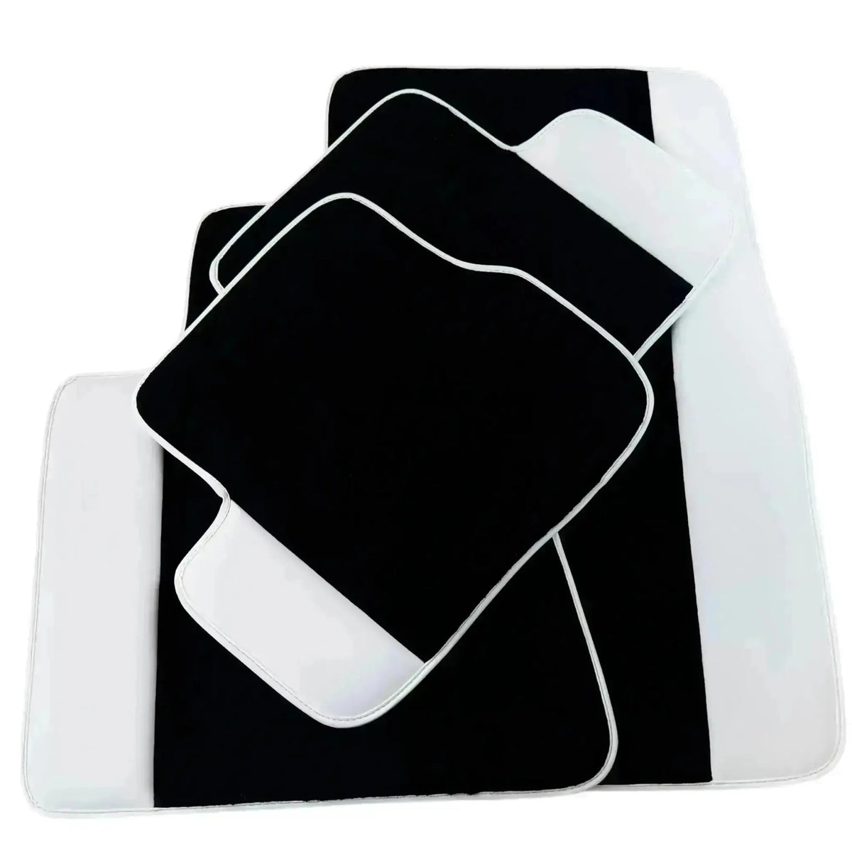 Black Floor Mats for Rolls Royce Shadow (1965-1977) with White Leather | White Trim