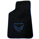Black Floor Mats with Blue Trim for Pontiac FireBird (1970-1981) with Trans Am Logo - AutoWin