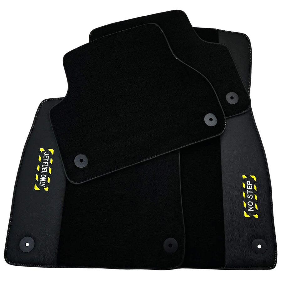 Black Floor Mats with Leather for Audi A4 - B9 Sedan (2019-2023) - Fighter Jet Edition - AutoWin