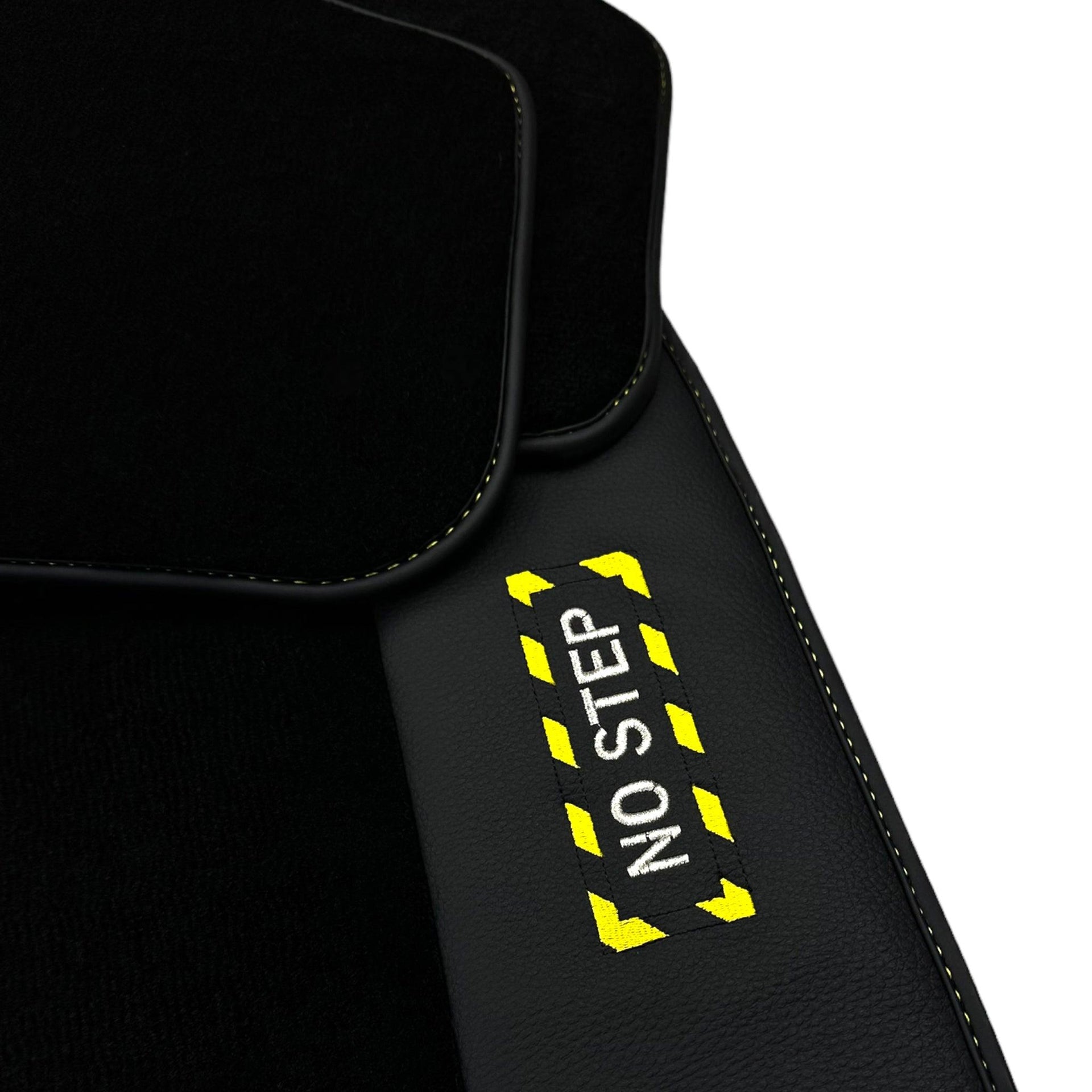 Black Floor Mats with Leather for BMW M5 G90 (2023-2026) Sedan - "Jet Fuel Only" - AutoWin