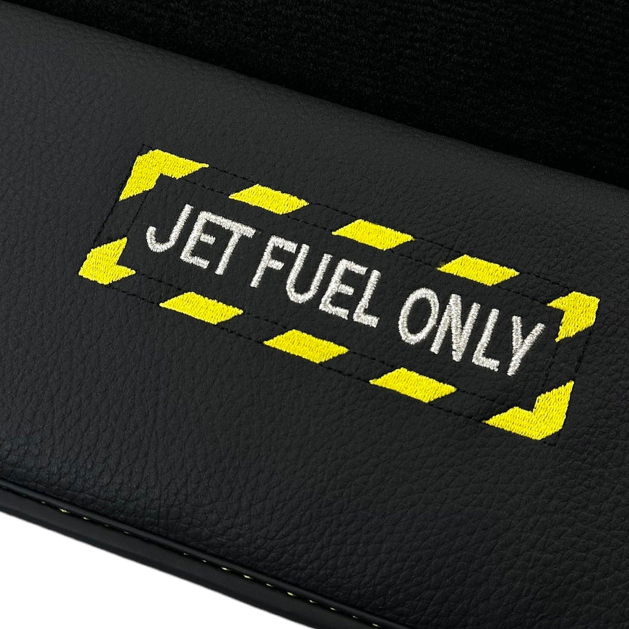 Black Floor Mats with Leather for BMW 1 Series F70 - "Jet Fuel Only" - AutoWin