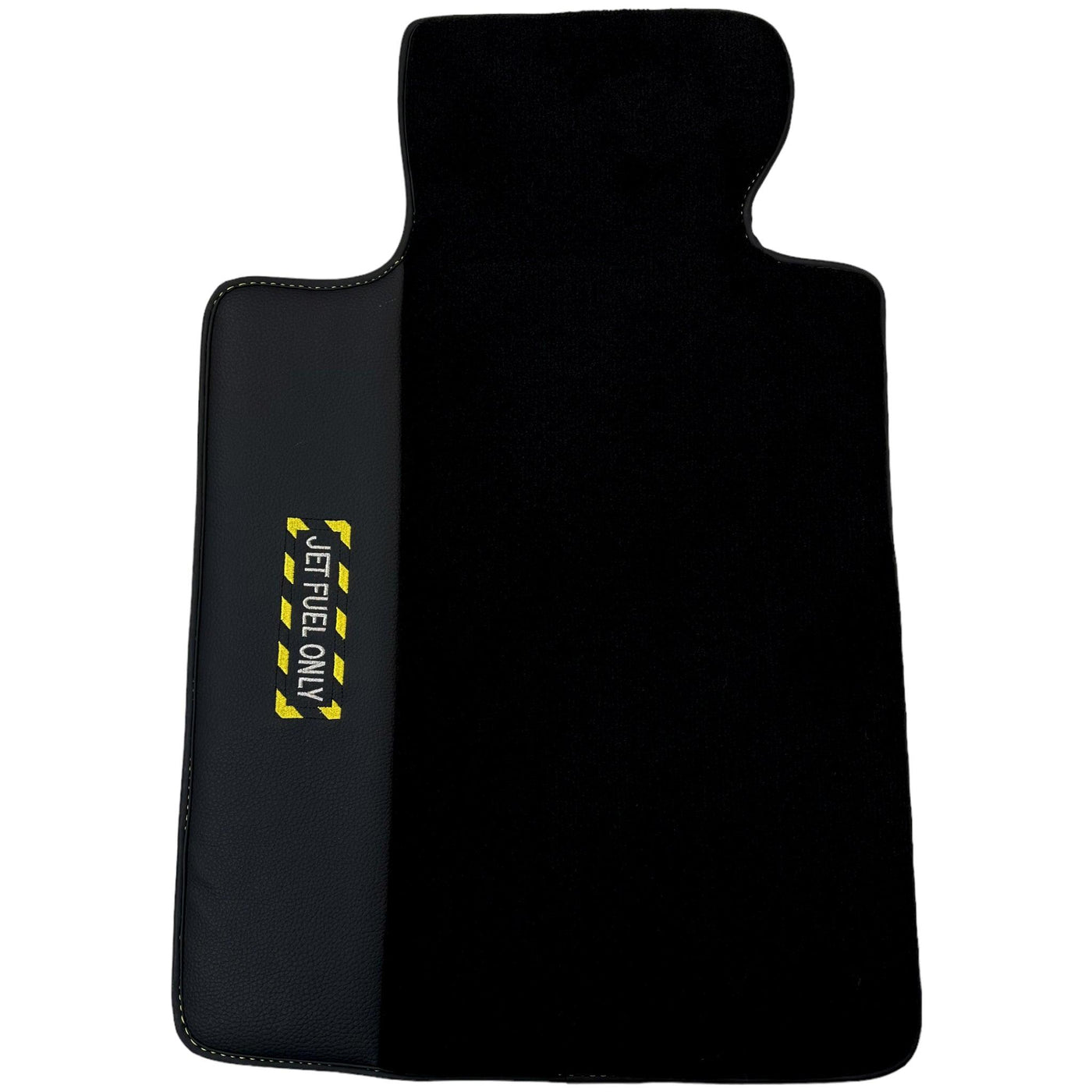 Black Floor Mats with Leather for BMW U06 (2022-2026) - "Jet Fuel Only" - AutoWin
