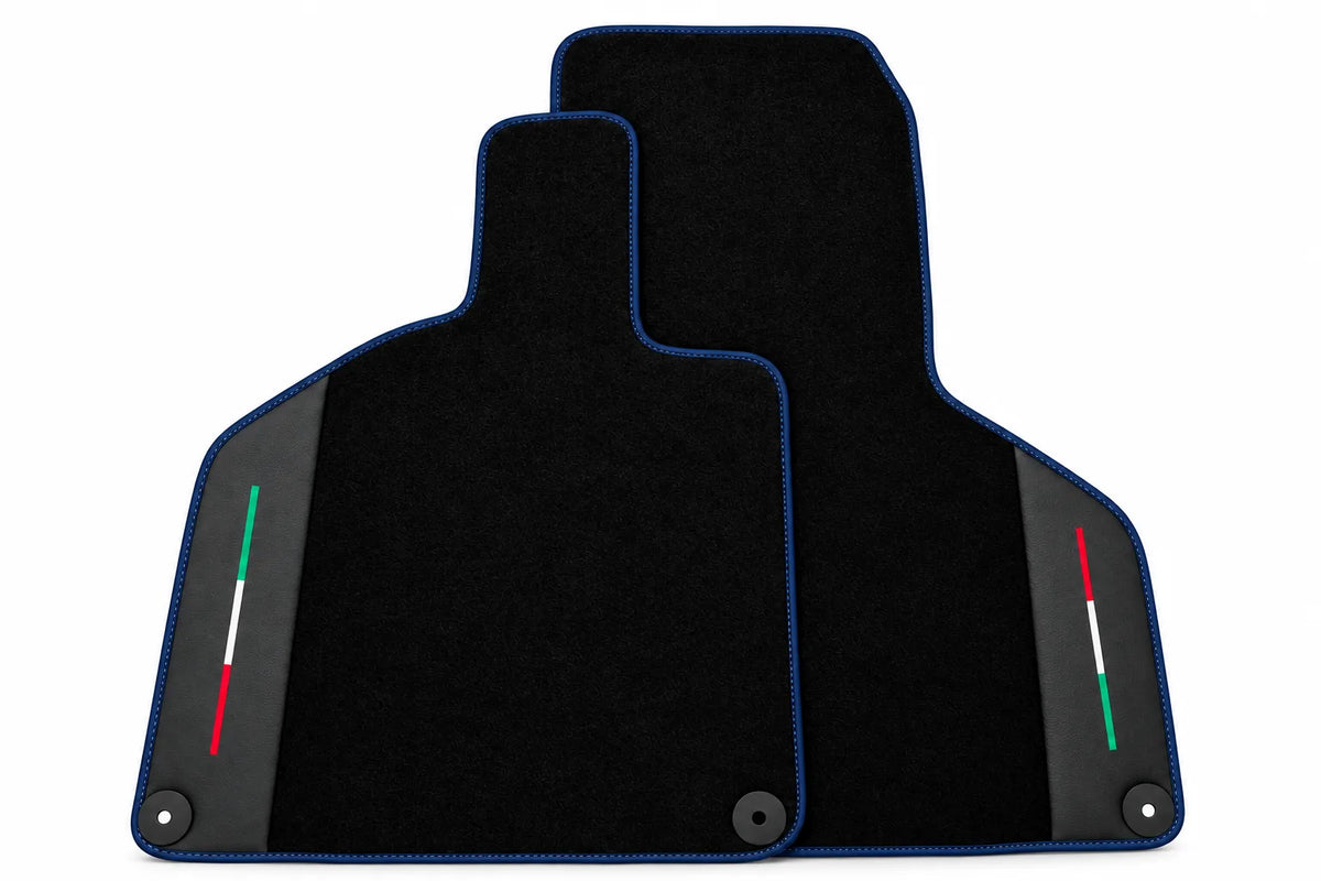 Black Floor Mats with Leather for Lamborghini Huracan (2014-2023) - Italian Edition Dark Blue trim