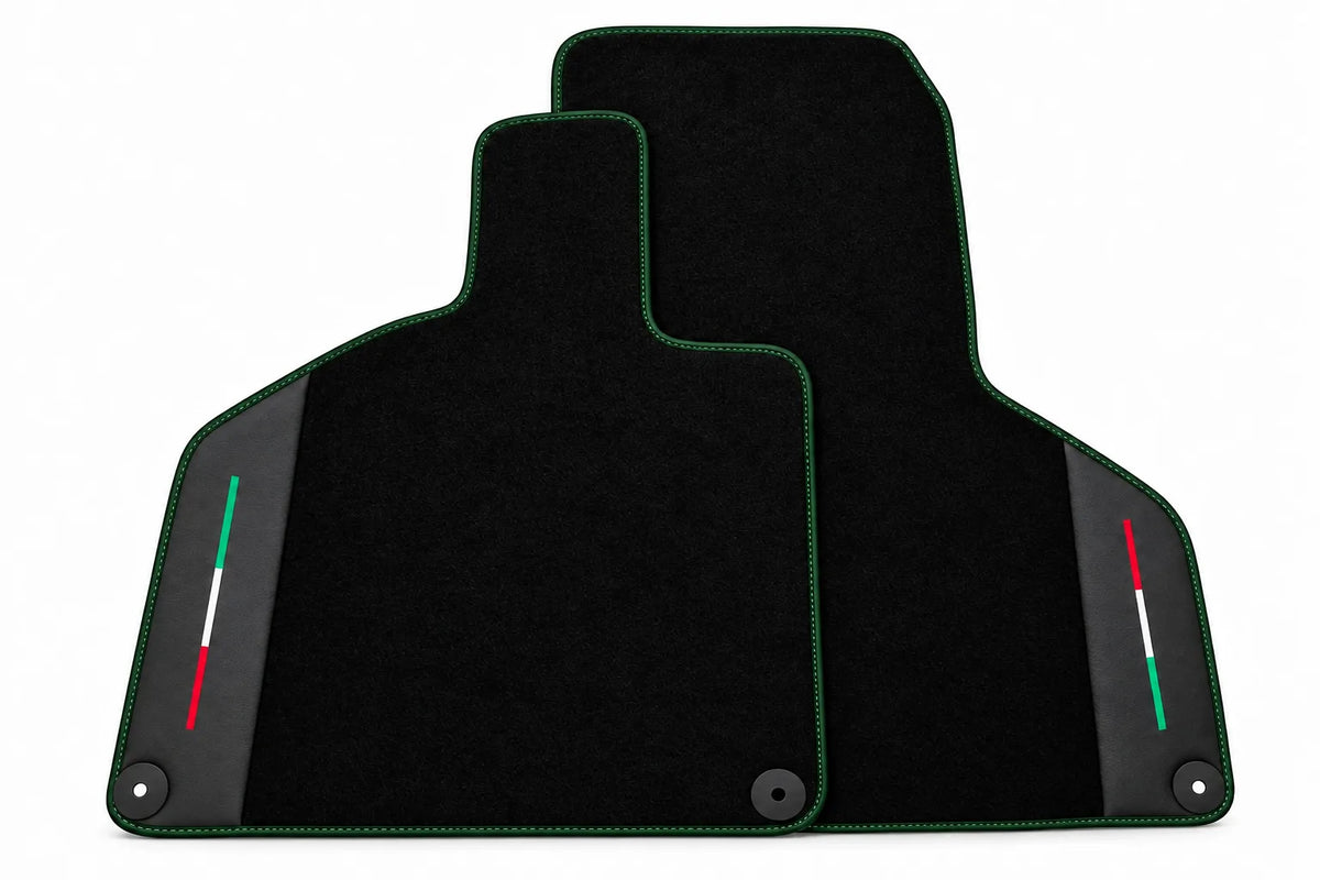 Black Floor Mats with Leather for Lamborghini Huracan (2014-2023) - Italian Edition Dark Green trim