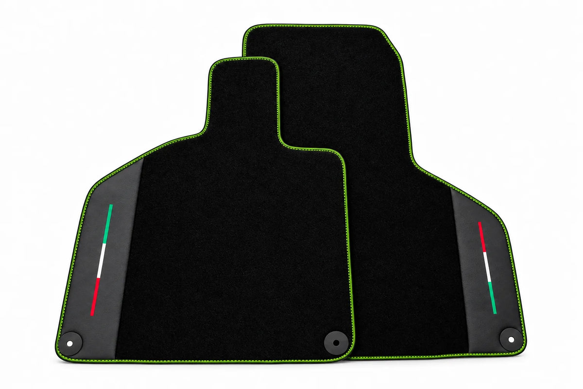 Black Floor Mats with Leather for Lamborghini Huracan (2014-2023) - Italian Edition Green trim