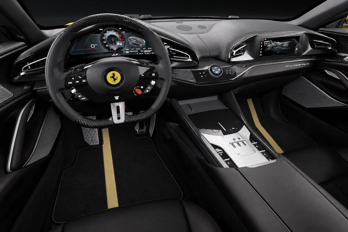 Black Floor Mats with Leather Line for Ferrari Purosangue (2023-2027) - Various Colors inside the vehicle