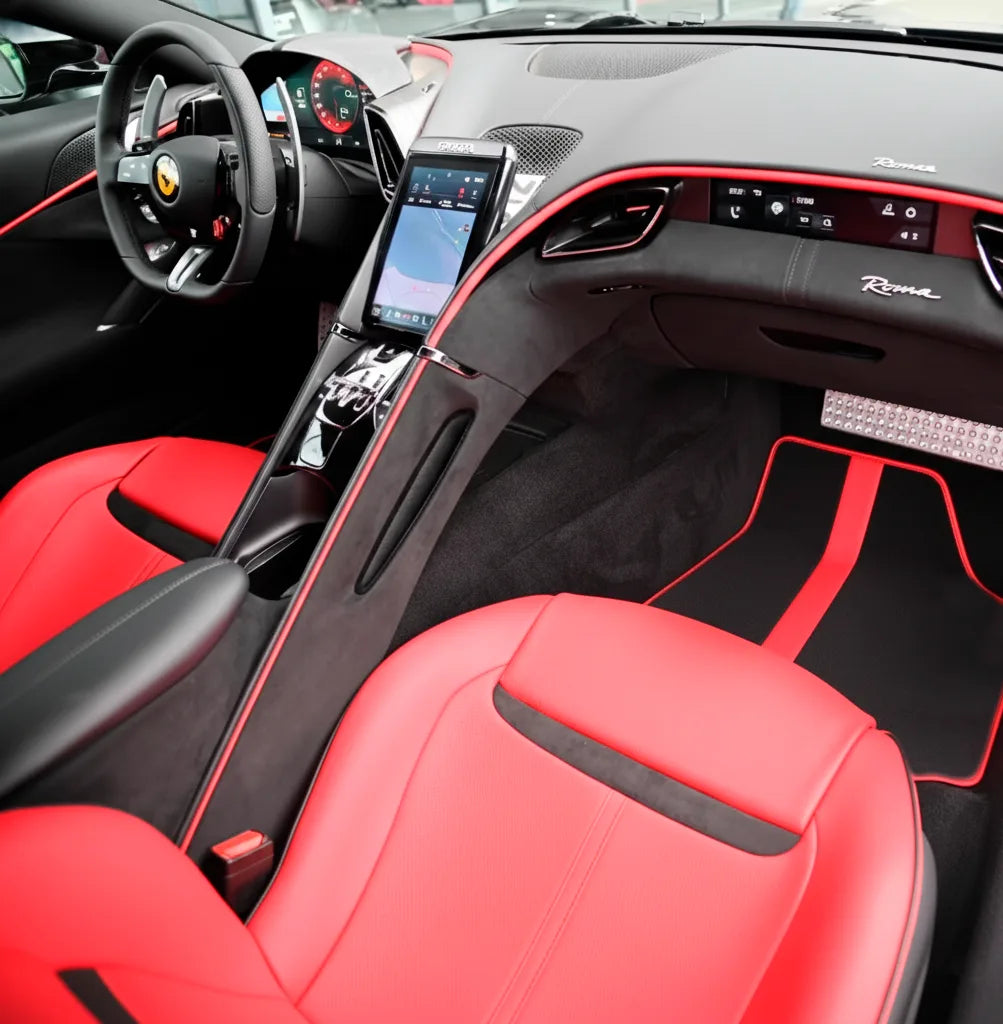 Black Floor Mats with Leather Line for Ferrari Roma (2021-2027) - Various Colors