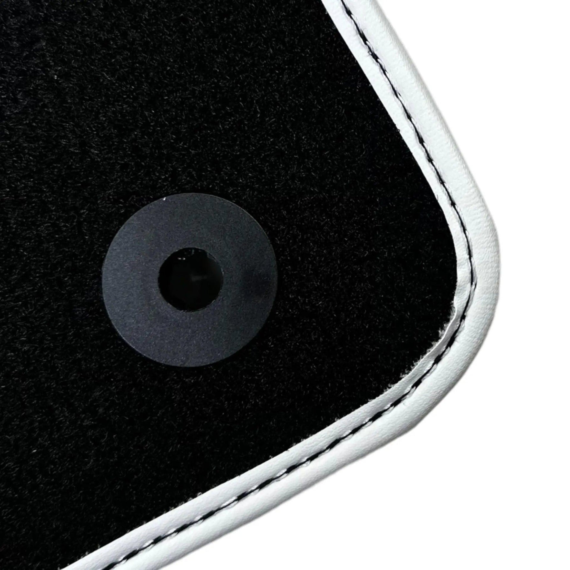 Black Floor Mats with White Trim For Ford Mustang V (2004-2010) With Pony - AutoWin