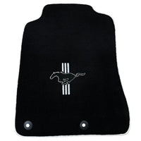 Black Floor Mats with White Trim for Ford Mustang V FL (2011-2014) With Pony - AutoWin