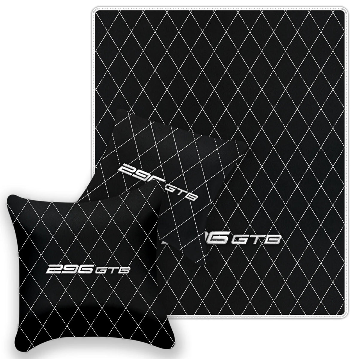 Black Leather Floor Mats for Ferrari 296 GTB (2022-2027) with Single Diamond Pattern | Full Set Option