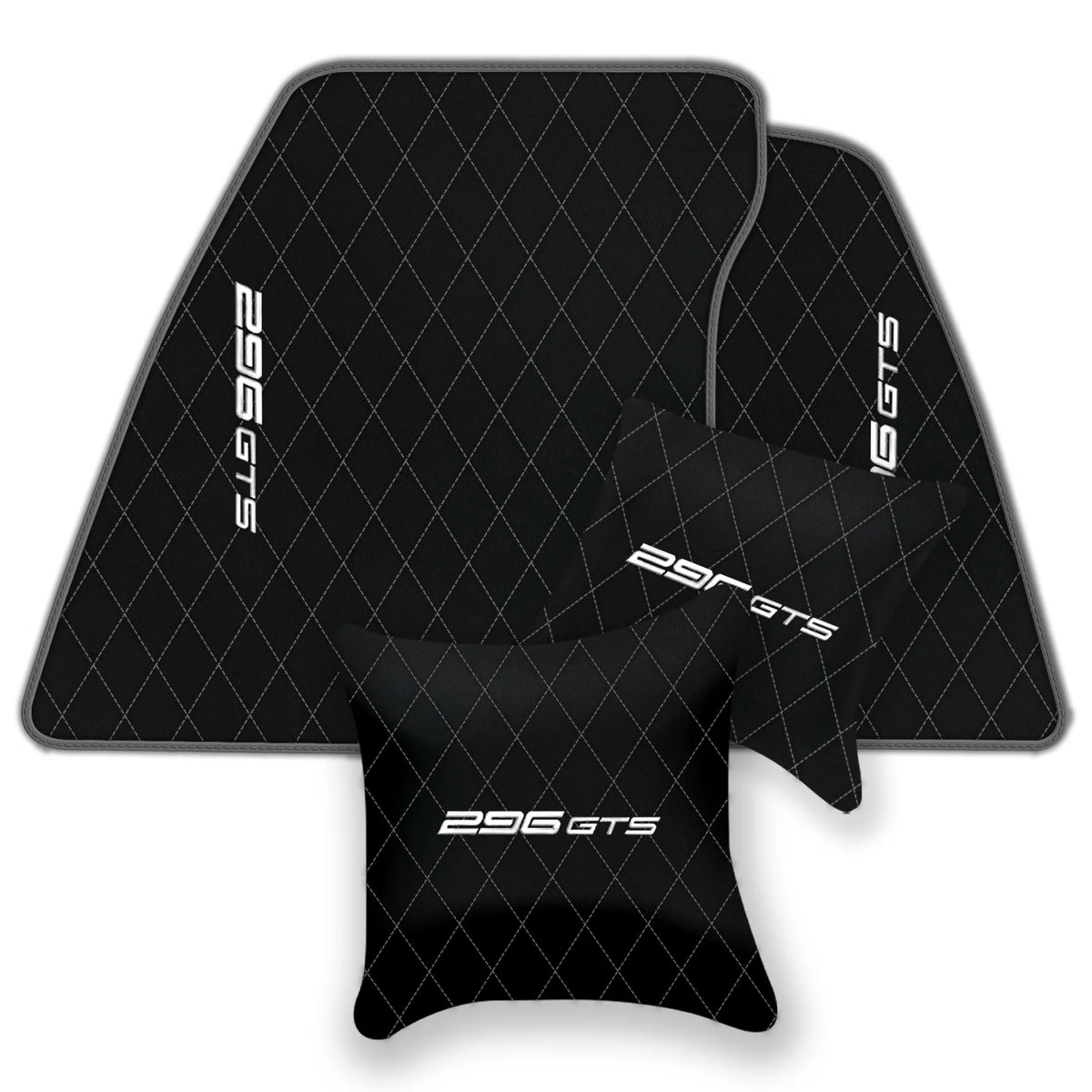 Black Leather Floor Mats for Ferrari 296 GTS (2022-2027) with Single Diamond Pattern | Full Set Option