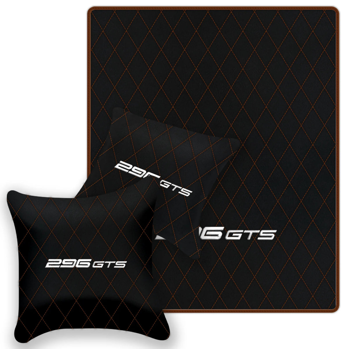 Black Leather Floor Mats for Ferrari 296 GTS (2022-2027) with Single Diamond Pattern | Full Set Option