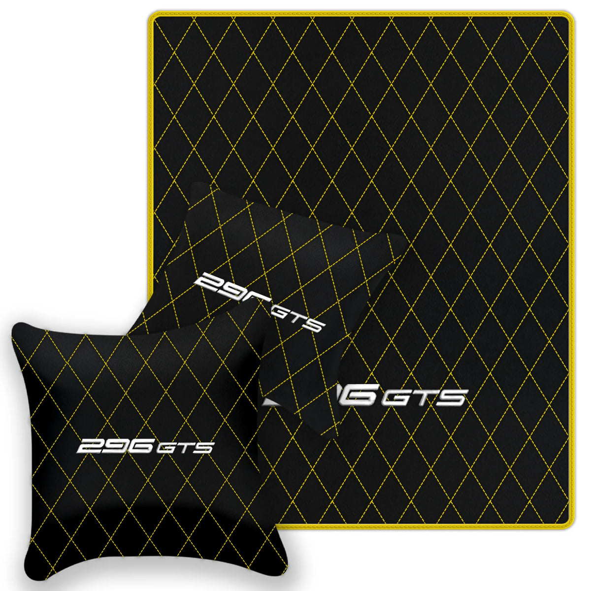 Black Leather Floor Mats for Ferrari 296 GTS (2022-2027) with Single Diamond Pattern | Full Set Option