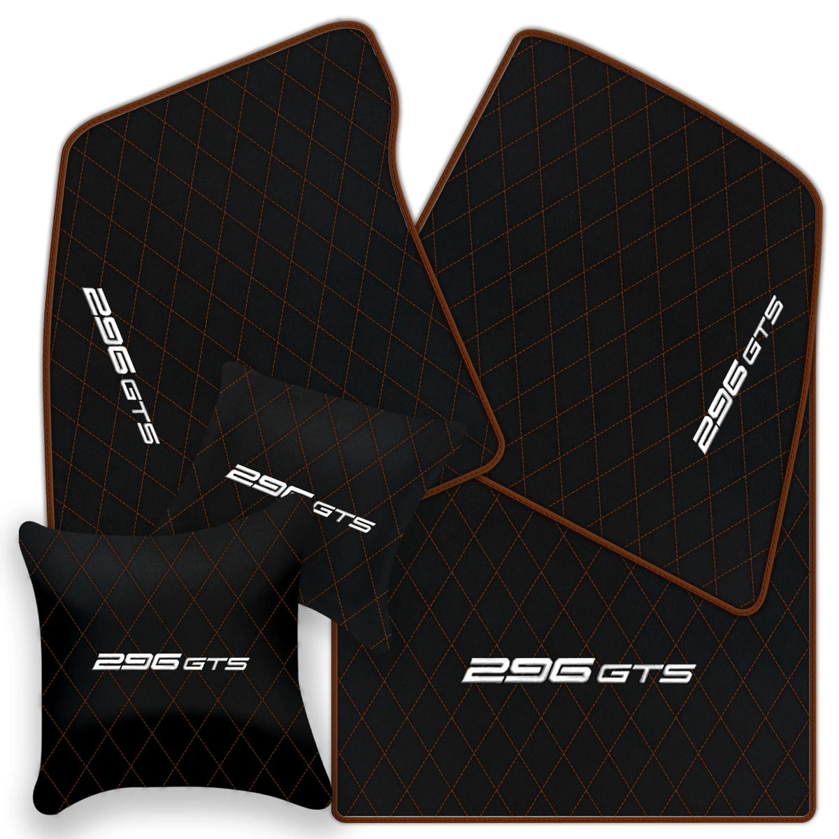 Black Leather Floor Mats for Ferrari 296 GTS (2022-2027) with Single Diamond Pattern | Full Set Option