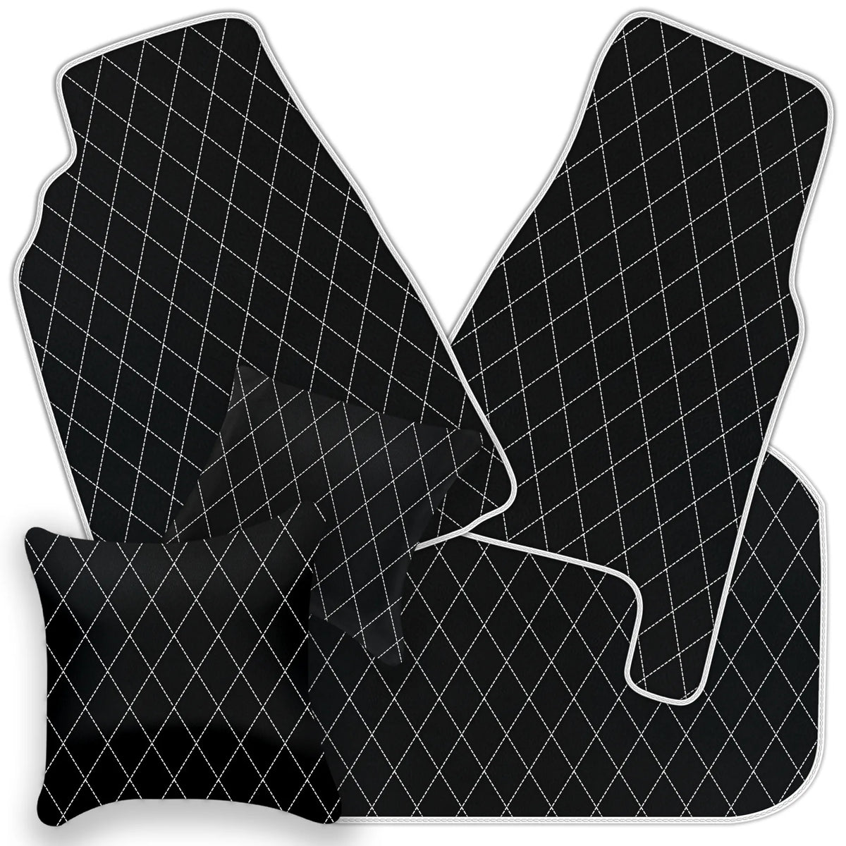 Black Leather Floor Mats for Ferrari 456 (1992-2003) with Single Diamond Pattern | Full Set Option