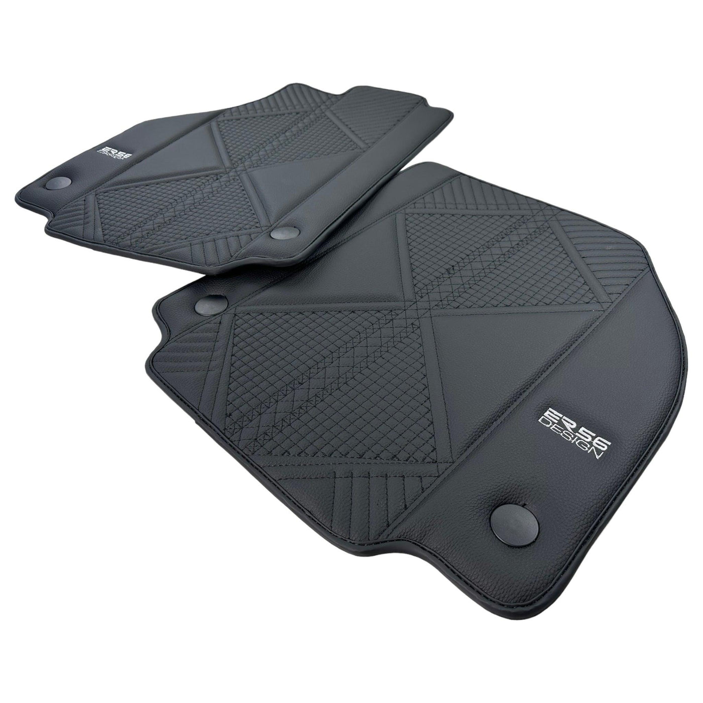 Black Leather Floor Mats For Ferrari 458 GT2 (2012-2015) ER56 Design - AutoWin