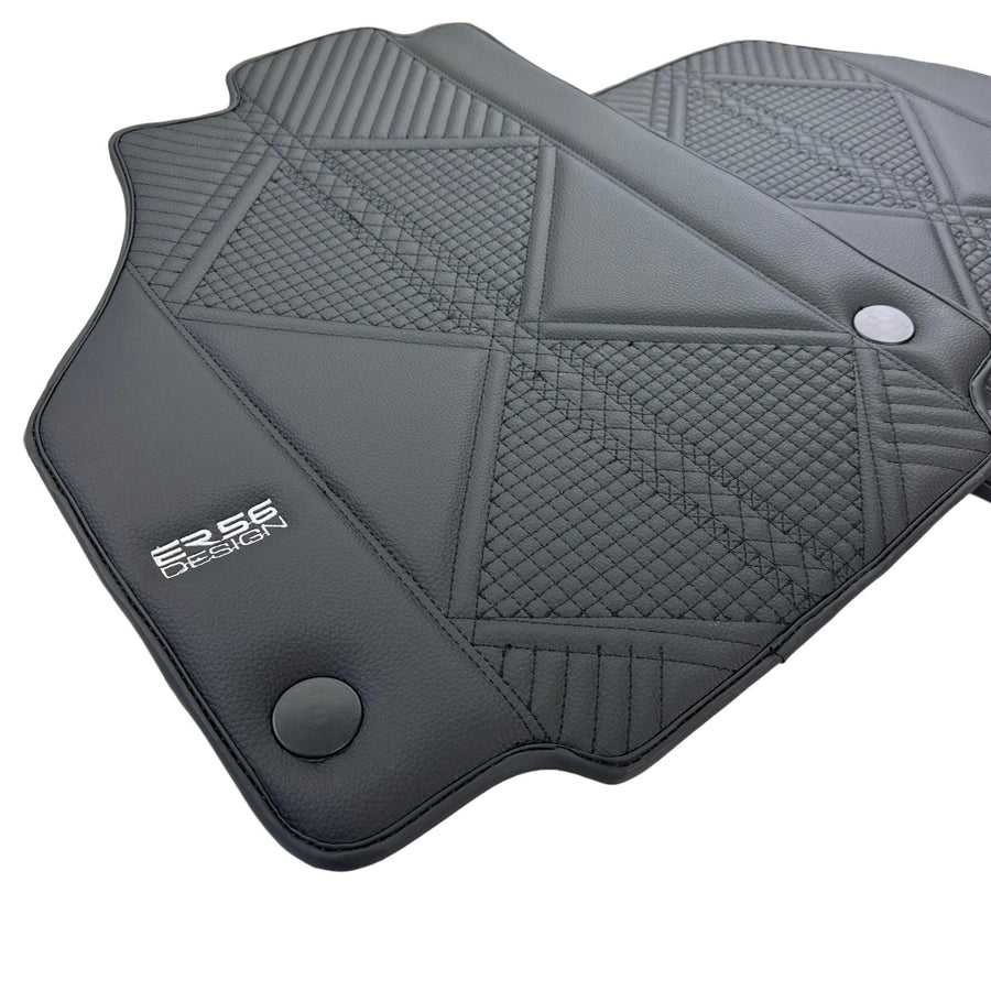 Black Leather Floor Mats For Ferrari 458 Italia (2009-2015) ER56 Design - AutoWin