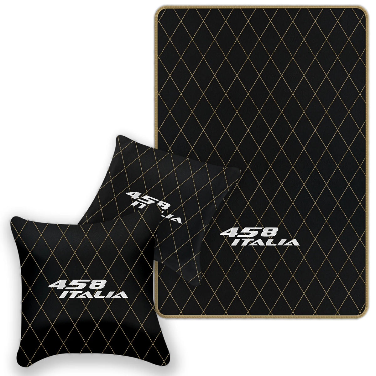 Black Leather Floor Mats for Ferrari 458 Italia (2009-2015) with Single Diamond Pattern | Full Set Option