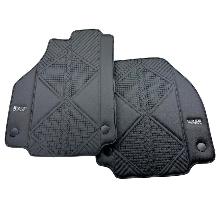 Black Leather Floor Mats For Ferrari 488 GTB (2016-2022) ER56 Design - AutoWin