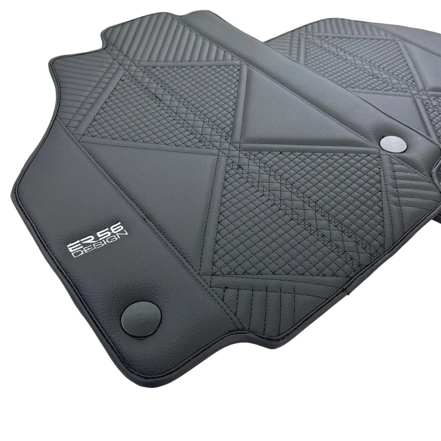 Black Leather Floor Mats For Ferrari 488 Spider (2016-2022) ER56 Design - AutoWin