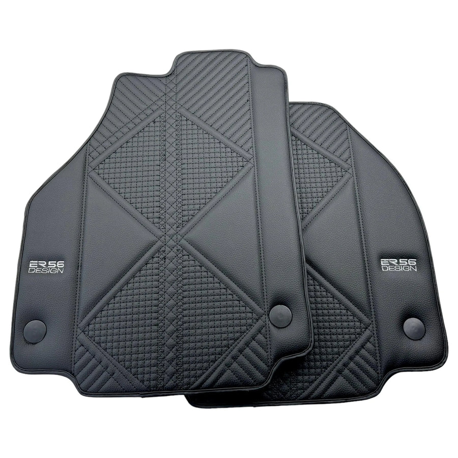 Black Leather Floor Mats For Ferrari 488 Spider (2016-2022) ER56 Design - AutoWin