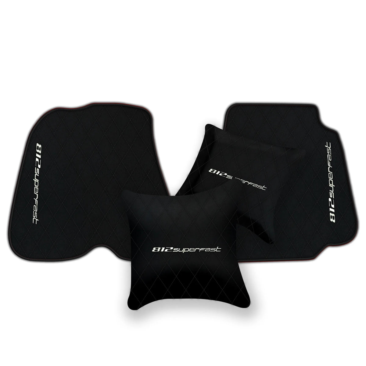 Black Leather Floor Mats for Ferrari 812 Superfast (2018-2023) with Single Diamond Pattern | Full Set Option