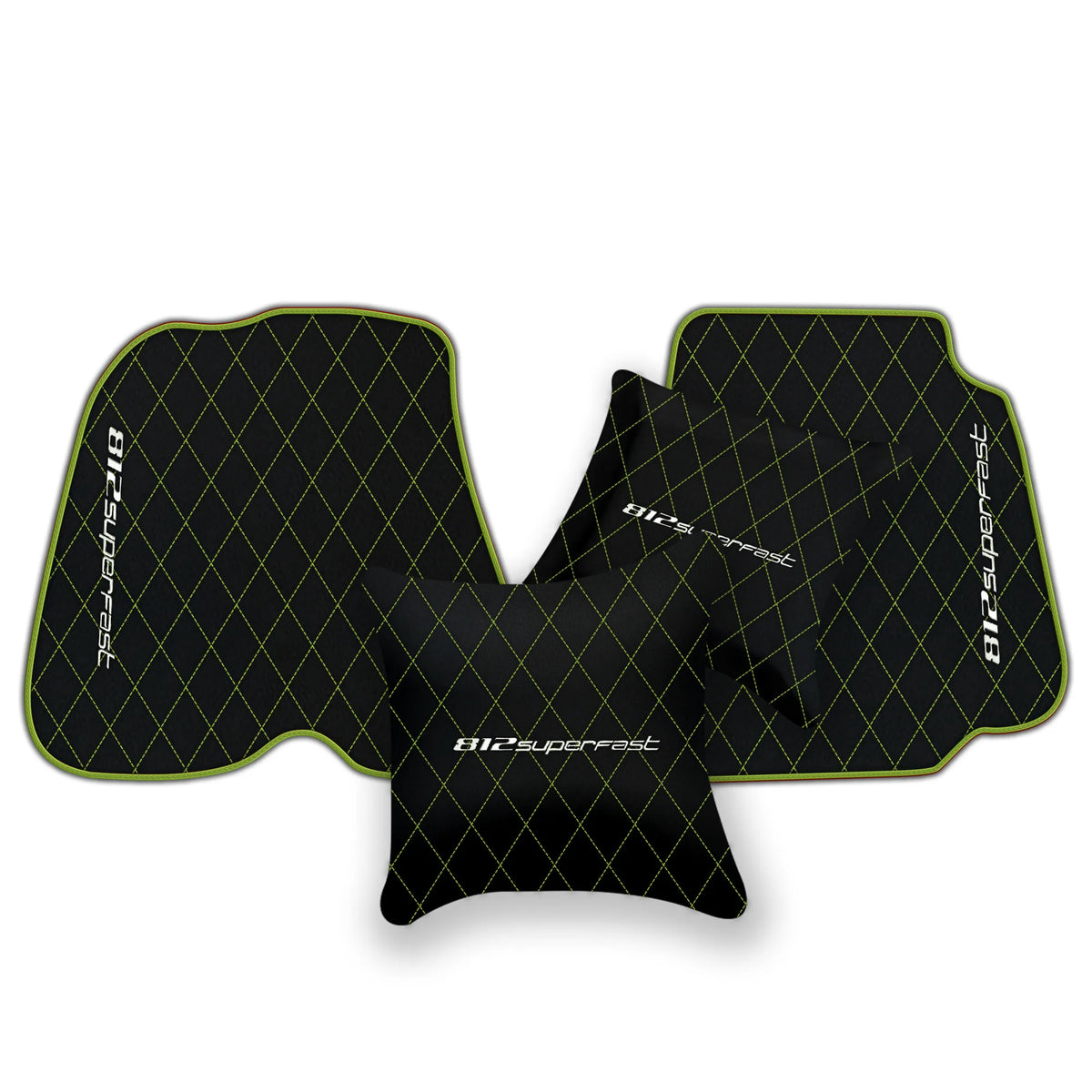 Black Leather Floor Mats for Ferrari 812 Superfast (2018-2023) with Single Diamond Pattern | Full Set Option