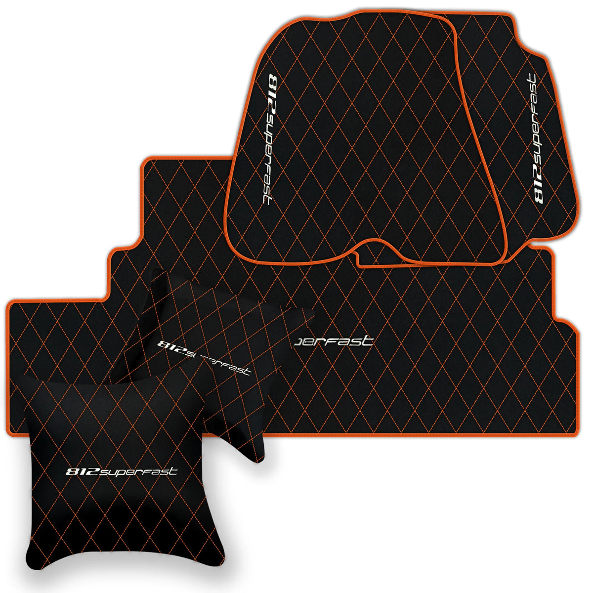 Black Leather Floor Mats for Ferrari 812 Superfast (2018-2023) with Single Diamond Pattern | Full Set Option