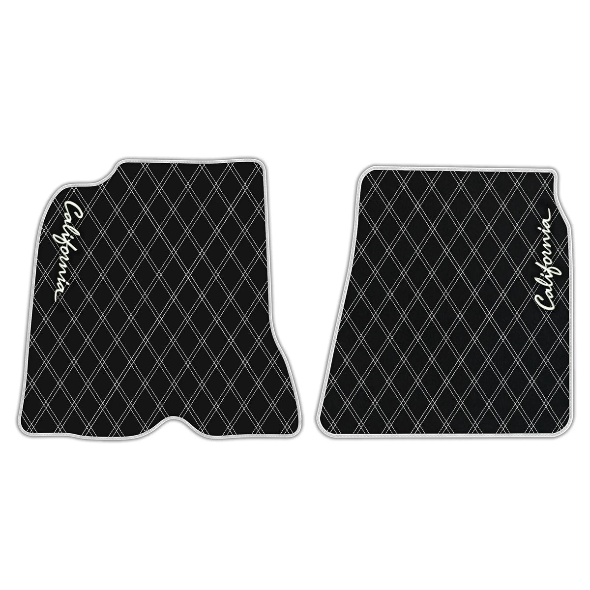 Black Leather Floor Mats for Ferrari California (2008-2014) with Double Diamond Pattern | Full Set Option
