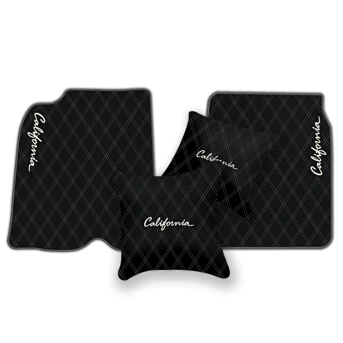 Black Leather Floor Mats for Ferrari California (2008-2014) with Double Diamond Pattern | Full Set Option