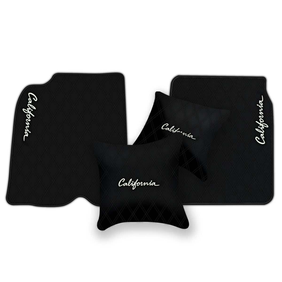 Black Leather Floor Mats for Ferrari California (2008-2014) with Double Diamond Pattern | Full Set Option