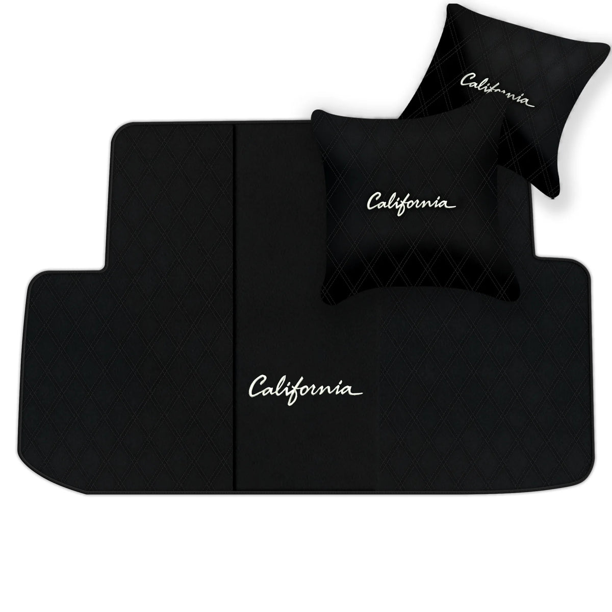 Black Leather Floor Mats for Ferrari California (2008-2014) with Double Diamond Pattern | Full Set Option